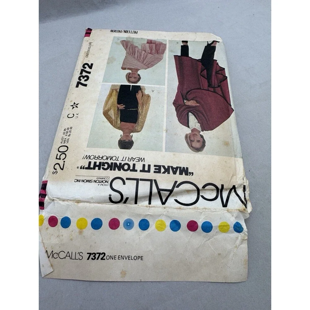 McCalls Sewing Pattern 7372 Misses Coverups Make Tonight Wear Tomorrow Cape 1980